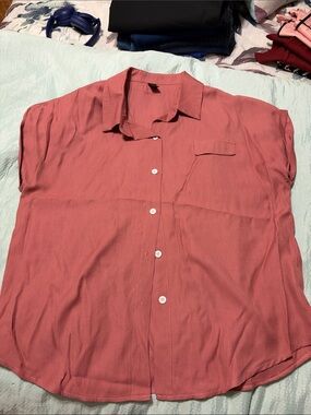 ROMWE Rose Pink Short-Sleeve Button-Down Shirt